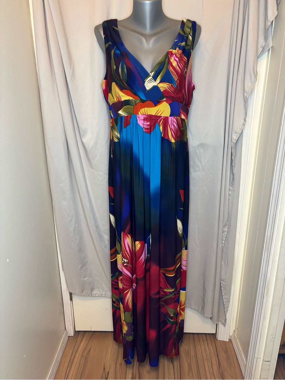 Ronni Nicole Floral V-Neck Maxi Dress in Blue, Red, Yellow